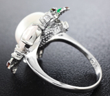 Оригинальное серебряное кольцо с жемчужиной, розовым кварцем и цветной эмалью Серебро 925