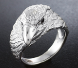 Скульптурное серебряное кольцо «Ворон» с черными шпинелями Серебро 925