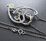 Прелестный серебряный кулон «Два сердца» с эфиопскими опалами + цепочка Серебро 925