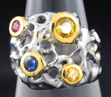 Серебряное кольцо cо сфеном и разноцветными сапфирами Серебро 925