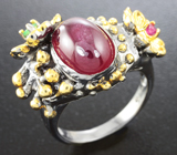 Серебряное кольцо c рубином, розовым сапфиром и цаворитом Серебро 925