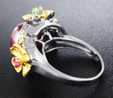 Серебряное кольцо c рубином, розовым сапфиром и цаворитом Серебро 925
