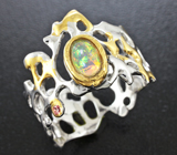 Серебряное кольцо с эфиопским опалом и сапфирами Серебро 925
