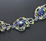 Серебряный браслет со звездчатыми и синими сапфирами и цаворитами Серебро 925