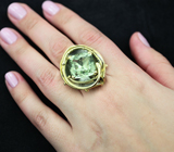 Серебряное кольцо c зеленым аметистом и синими сапфирами Серебро 925