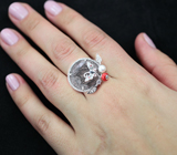 Оригинальное серебряное кольцо с рутиловым кварцем, жемчужиной и цветной эмалью Серебро 925