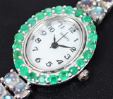 Часы с изумрудами на серебряном браслете с лабрадоритами Серебро 925