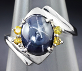 Чудесное серебряное кольцо со звездчатым сапфиром Серебро 925