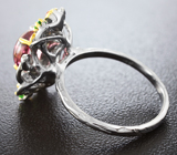 Серебряное кольцо с турмалином, цаворитами и оранжевыми сапфирами Серебро 925