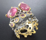 Серебряное кольцо с пурпурными сапфирами 2,38 карат и родолитами Серебро 925