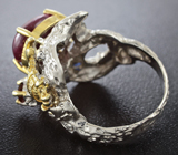 Серебряное кольцо со звездчатым рубином, гранатом и синими сапфирами Серебро 925