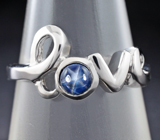 Изящное серебряное кольцо «Love» со звездчатым сапфиром Серебро 925