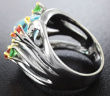 Серебряное кольцо с голубым топазом, сапфирами и цаворитами Серебро 925