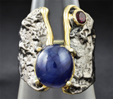 Серебряное кольцо с насыщенно-синим сапфиром 8 карат и родолитом Серебро 925