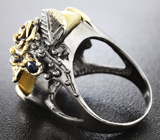Серебряное кольцо с тигровым глазом, аметистом и синим сапфиром Серебро 925