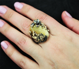 Серебряное кольцо с тигровым глазом, аметистом и синим сапфиром Серебро 925