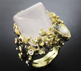 Серебряное кольцо с розовым кварцем, жемчужиной и гранатами Серебро 925