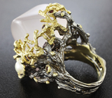 Серебряное кольцо с розовым кварцем, жемчужиной и гранатами Серебро 925