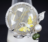 Серебряное кольцо с рутиловым кварцем и цветной эмалью Серебро 925