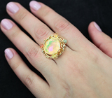 Золотое кольцо с роскошным ограненным эфиопским опалом 5,36 карат, разноцветными сапфирами и бриллиантами Золото