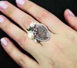 Серебряное кольцо с рутиловым кварцем и жемчужиной Серебро 925