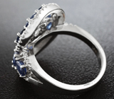 Эффектное серебряное кольцо с синими сапфирами Серебро 925