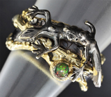 Серебряное кольцо c кристаллическим черным опалом Серебро 925