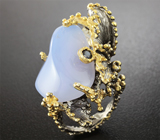 Серебряное кольцо с голубым халцедоном и синими сапфирами Серебро 925