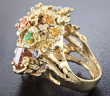 Золотое кольцо с самоцветами и бриллиантами Золото