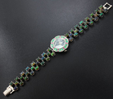 Часы с изумрудами и рубинами на серебряном браслете с кристаллическими черными опалами Серебро 925