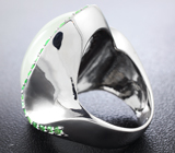 Серебряное кольцо с лунным камнем «кошачий глаз» и цаворитами Серебро 925