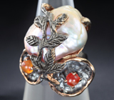 Серебряное кольцо с пузырчатым жемчугом и корнелианами Серебро 925
