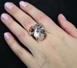 Серебряное кольцо с пузырчатым жемчугом и корнелианами Серебро 925