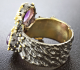 Серебряное кольцо с аметистами и изумрудом Серебро 925
