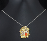 Серебряный кулон с корнелианом и мозамбикскими гранатами+ цепочка Серебро 925