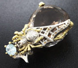 Серебряный кулон с дымчатым кварцем и голубым топазом Серебро 925