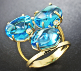 Золотое кольцо с кабошонами свободных форм голубых топазов 16,23 карат и бриллиантами Золото