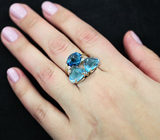 Золотое кольцо с кабошонами свободных форм голубых топазов 16,23 карат и бриллиантами Золото