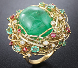 Золотое кольцо с уральским изумрудом 41 карат, рубинами и бриллиантами Золото