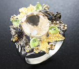 Серебряное кольцо с морганитом, перидотами и цитринами Серебро 925