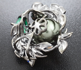 Замечательный серебряный кулон с цветной жемчужиной и эмалью Серебро 925