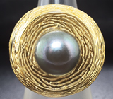 Массивное стильное серебряное кольцо с крупной цветной жемчужиной Серебро 925