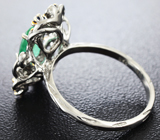 Серебряное кольцо с изумрудом, цаворитами и синими сапфирами Серебро 925