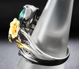 Серебряное кольцо с кристаллическим черным опалом, цаворитами и сапфирами Серебро 925