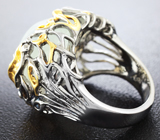 Серебряное кольцо с лунным камнем с эффектом «кошачьего глаза» и синими сапфирами Серебро 925