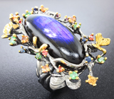 Серебряное кольцо с лабрадоритом, разноцветными сапфирами цаворитами и родолитами Серебро 925