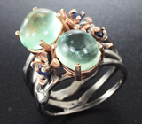 Серебряное кольцо с зелеными бериллами и синими сапфирами Серебро 925