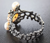 Серебряное кольцо с кристаллическим эфиопским опалом, жемчугом и бесцветными топазами Серебро 925