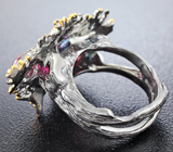 Серебряное кольцо с турмалином, цаворитами гранатами, аметистами и разноцветными  сапфирами Серебро 925