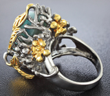 Серебряное кольцо с ларимаром и цаворитами Серебро 925